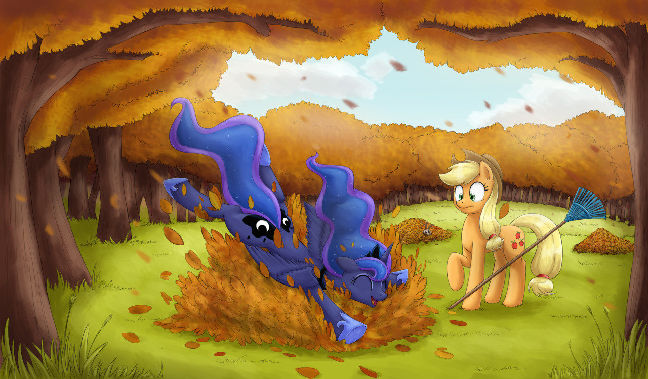 equestrian-pony-blog:  Piles of leaves are fun for every pony. by otakuap 