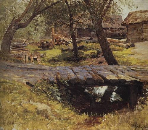 Footbridge. Savvinskaya village., 1884, Isaac LevitanMedium: oil,canvas