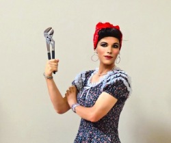 onlymonica:  Pinup in the style of Rosie the Riveter, mid 1940s.  With apologies to Rosie, the caption might have read ‘I wasn’t sure if he asked for a wrench or a wench, so I thought I’d cover all the bases’   
