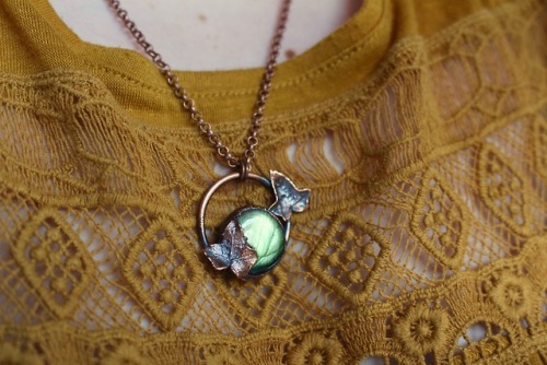 Labradorite adorned with ivy leaves Handmade in Northern Ireland. Just one of the necklaces now avai