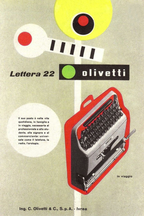 design-is-fine:Giovanni Pintori, advertising artwork for the portable typewriter Lettera 22, 1952. F