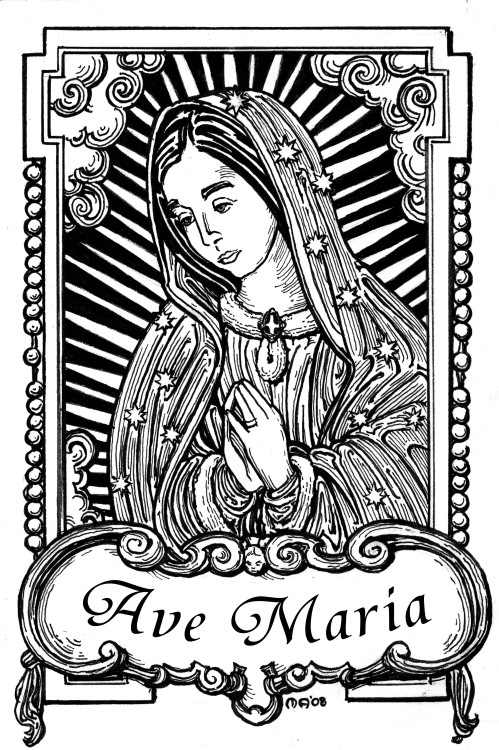 Matthew Alderman.  Our Lady of Guadalupe, Ink on Vellum, 2008.