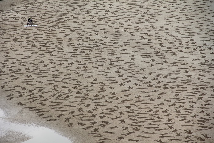 odditiesoflife:  9,000 Fallen Soldiers Stenciled into Sand at Normandy Beach To commemorate