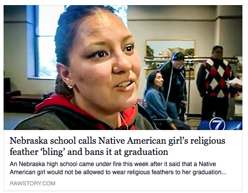 seemeflow:  The system of white supremacy gives no quarters at any time at allAn Nebraska high school came under fire this week after it said that a Native American girl would not be allowed to wear religious feathers to her graduation because it broke