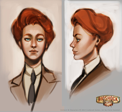 saveroomminibar:  Bioshock Infinite. The Lutece Twins.by Claire Hummel. shoomlah:  More of my vis dev work for Bioshock: Infinite! (You can see my concepts for young Liz over yonder in this post) Sooo I also got to work on designing Robert and Rosalind,