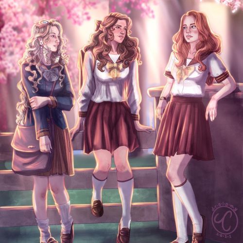 Hogwarts Japanese Ambience  . Hermione is like remembering something that happened with certain Slyt