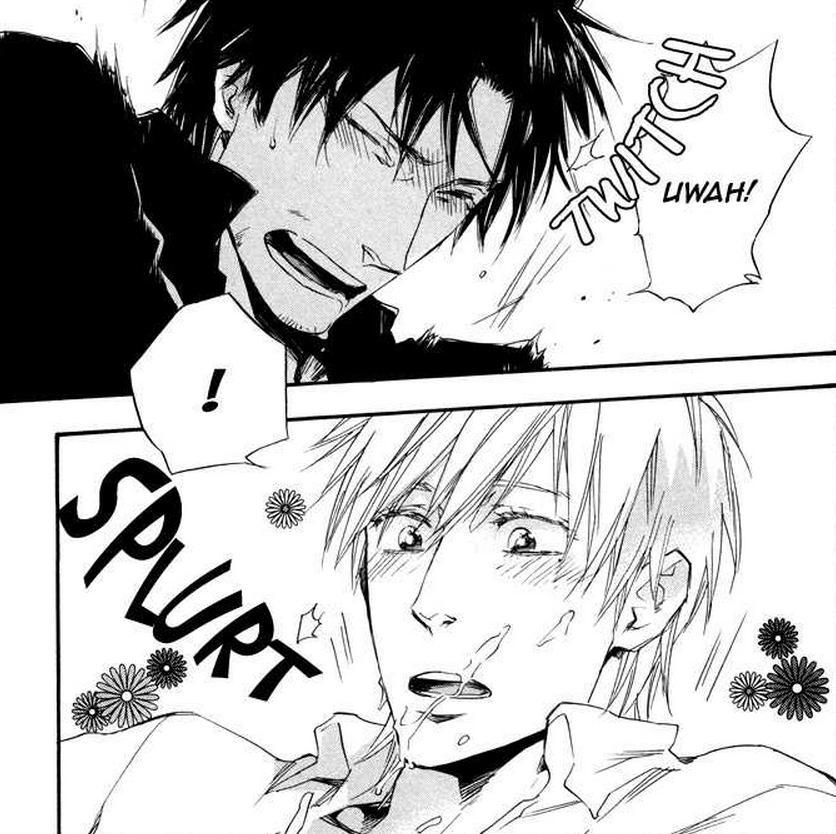 -dramatically cums- -semen splashes on doe eyed guy with flowers in background-