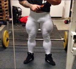 beefluvr94:  needsize:  Love my tights but you must be real confident wearing white. They shout - Look at my fucking quads and ass! Thankful these are stylish now.  Soren Falby  Love this stud. God bless lycra.