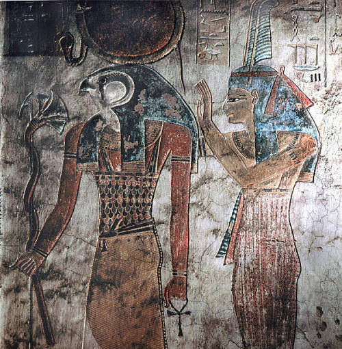 egypt-museum:Relief of Ra-Horakhty and Ma’atRelief depicting the god Ra-Horakhty and the goddess Ma’