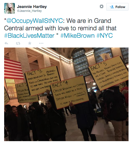 revolutionarykoolaid:Today in Solidarity (2/9/15): Protesters in New York City demonstrated for Mike Brown on the 6-month anniversary of his death at the hands of former Ferguson police officer Darren Wilson. Rest in power, Mike. #staywoke #farfromover