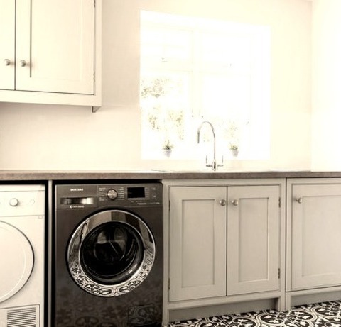 Kent Laundry MultiuseInspiration For A Huge Contemporary U-shaped Ceramic Tile And Yellow Floor Utility