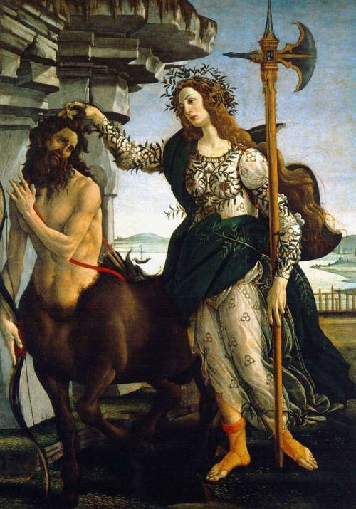 Pallas and the Centaur is a painting by the Italian Renaissance painter Sandro Botticelli, c. 1482 a