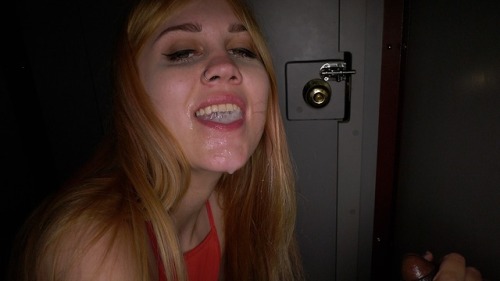 She loved her first Gloryhole adventure and can’t wait for another feeding.  This was her first experience with black cocks and she sucked two loads out of the first one.https://GloryholeSwallow.com