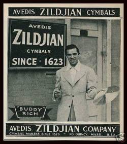 Thepastprotracted:  Buddy Rich In A Vintage Zildjian Cymbals Ad, Circa 1940’S 