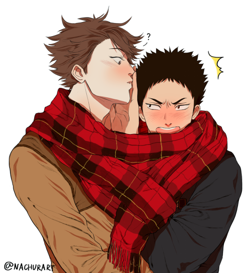 nachurart:  I chose to do Iwaoi!! ✨✨No kisses in public Oikawa~~~  