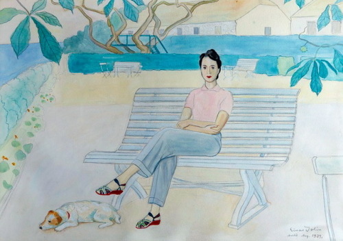 huariqueje:On the park bench in Arild    -    Einar Jolin , 1939Swedish, 1890-1976Watercolour on pap