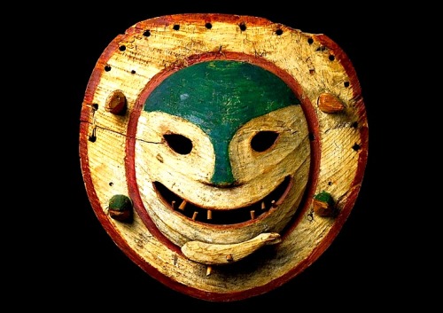 magictransistor:Nepcetaq Mask (Wood, white, red and green pigments), Yup'ik Eskimo [Lower Yukon Rive