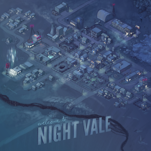 pyromancing:
““ A friendly desert community where the sun is hot, the moon is beautiful, and mysterious lights pass overhead while we all pretend to sleep. Welcome to Night Vale.
”
(Art school illustration assignment that is about 99% done! I will...