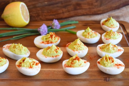 greatfoodlifestyle:Avocado Deviled Eggs are a healthy, delicious snack, appetizer, or lunch!  They’re super easy to make, too!  Recipe Here. 