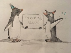 I hope you had a good birthday! I did this quick birthday penguin sketch earlier, but forgot to send it right away. (The right one is better) I was going to draw everyone who got pushed off the cliff, but I’ll do it eventually.(silvermoon718)wwhhhh