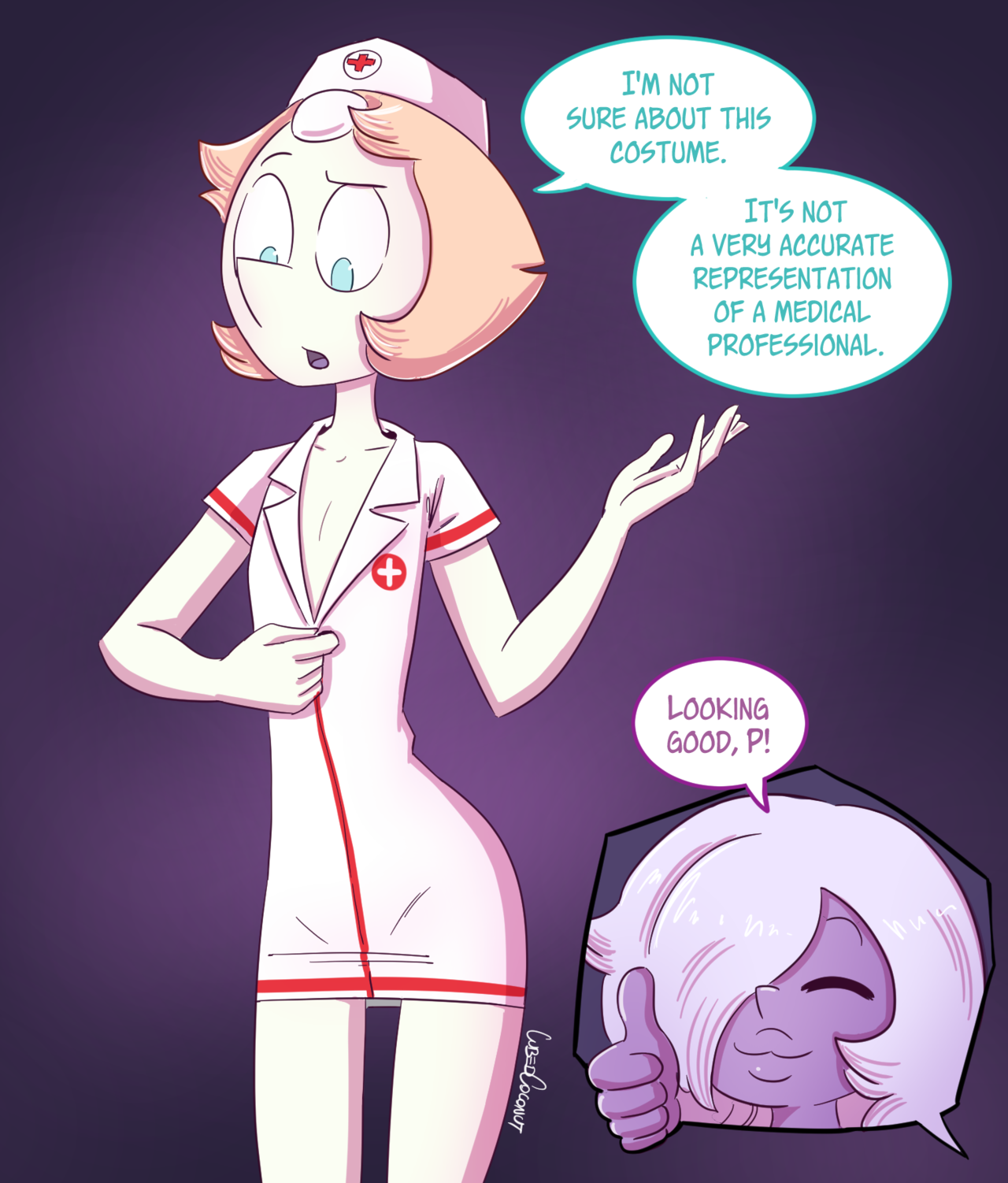 Pearl picking out her Halloween costume with a little help from Amethyst!