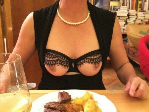 My darling wife across the table from your delightfully sexy spouse x.Wow, what a great outfit for t