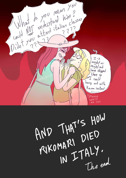 apriqourslico: I was trying to draw rikomari but then a stupid low effort comic happened.