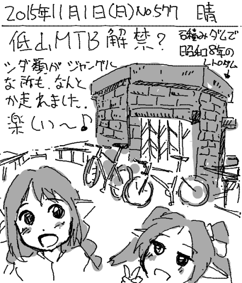 umiusi: 「絵日記 2015/11/01 MTBも本格始動！」 蜘蛛の巣も有るし、ジャングな所も有りますが問題なし！