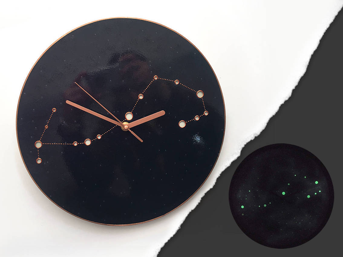 Glass Glow-in-the-Dark Constellation Clocks Light Up Your Zodiac ...