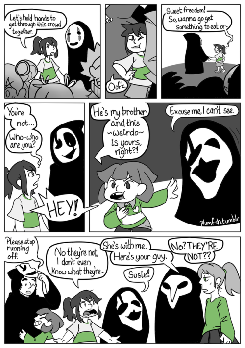 plumfsh: Comic N-046 “GREEN shirt children and their black blob friends + Reaper” @