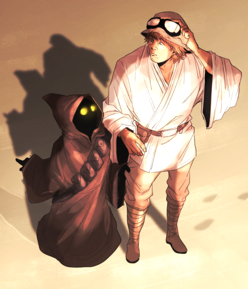cjs-scribbles:A Jawa trying to get Luke’s attention.