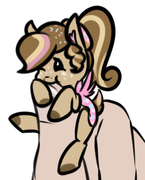 tiny ferocious donut horse eats thumbs (edit: forgot hair sprinkles)