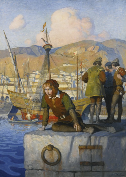 N.C. WYETHThe Boy Columbus On The Wharf At GenoaOil on Canvas40″ x 29″