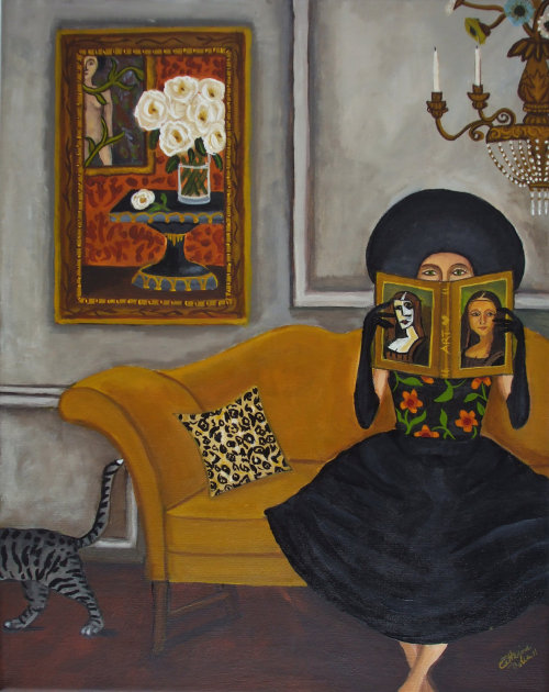 Art Lover (2011). Catherine Nolin. Acrylics on canvas.After marrying, Nolin had three sons, the youn