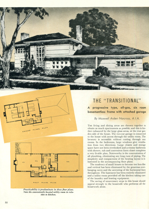 vintagehomeplans:United States, 1946: The “Transitional”A generously-sized two-story house with a tw