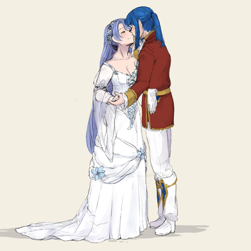 A commission for my dear friend Kia!!Of her favorite blue ponytail ship, Seliph from FE4 and Laura f