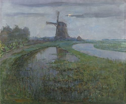 Piet Mondrian (1872-1944), Oostzijdse Mill along the River Gein by Moonlight. Oil, circa 1903.