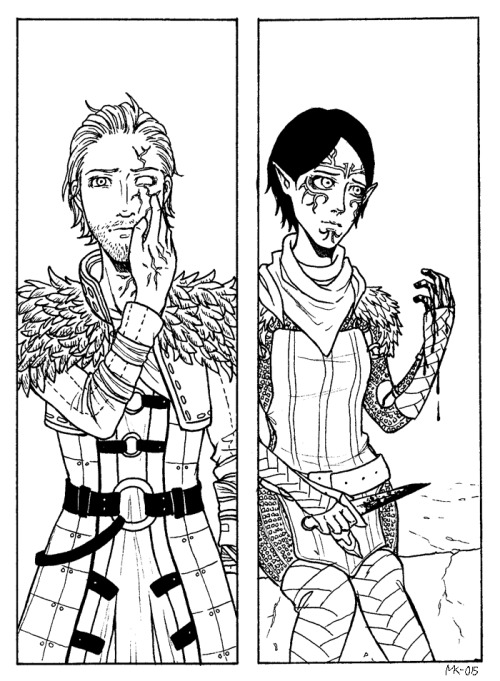 marieriina:  Dragon Age  2 companions~ I will be coloring these later but I really liked the lineart so I’m showing these too. At first I was only going to draw Aveline but ended up doing everyone. 