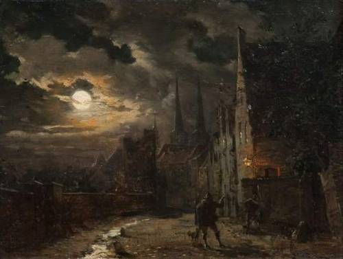 blackpaint20: Lübeck in moonlight ,1868 by Carl Oesterley jr.