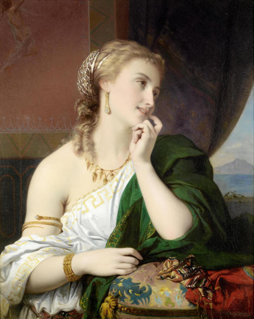 A Neapolitan beauty (1870)  Joseph Coomans (Belgian, 1816-1889). Oil on canvas.A girlish coquete, re