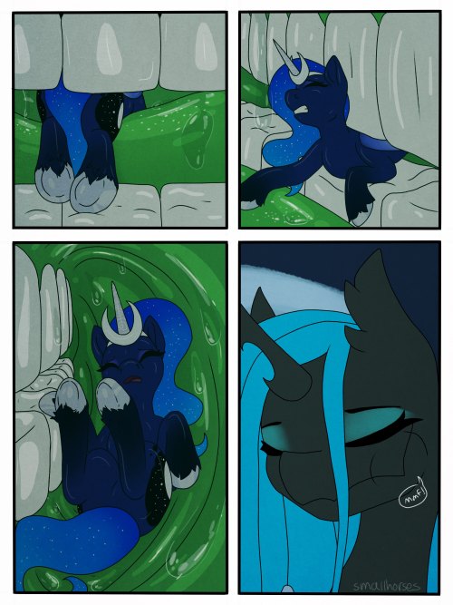 First 4 pages of my Chrysalis and Luna comic redraw! (The old one was my first comic ever)