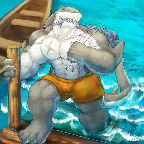 Sharks are very fun to do from time to time~! Here we have a buff shark fisherman, who decided to ge