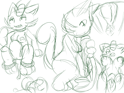 Couple of doodles of neve in both snowrunt and froslass forms. plus some alola meowth.