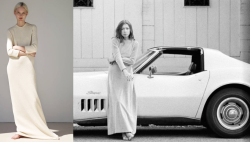 cotonblanc:  Céline Spring 2015 &amp; Joan Didion in a Corvette Stingray, Hollywood, 1970