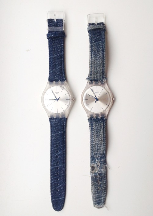 DENIM WATCH Our staff member Leon started wearing this SWATCH watch as it was new (on the left) in J