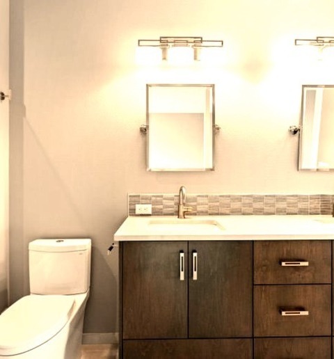Bathroom In PortlandWalk-in Shower - Mid-sized Craftsman Kids' Gray Tile And Porcelain Tile Porcelain