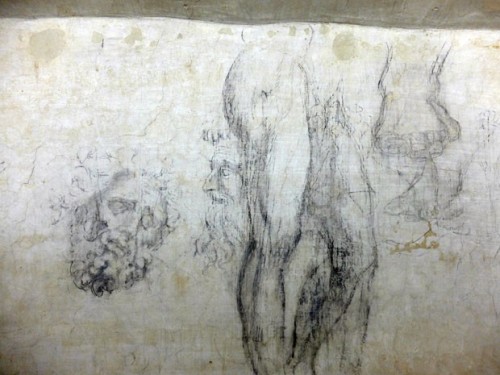 Studies attributed to Michelangelo, drawn on the walls of a &lsquo;secret&rsquo; room under 