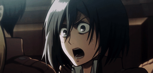 sippingcoffeeandwatchinganime:Realest reaction, hands down.Mikasa, you are the queen.