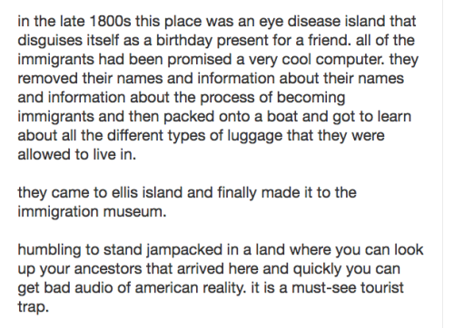 5-star yelp review of ellis islandwritten using a predictive text interfacesource: yelp reviews of e
