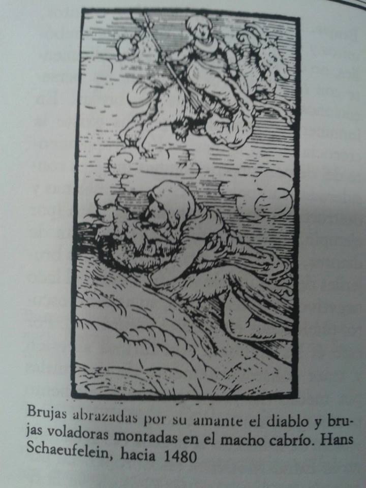 &lsquo;Witches being embraced by their lover, the devil. Flying witches on a billy-goat&quot;